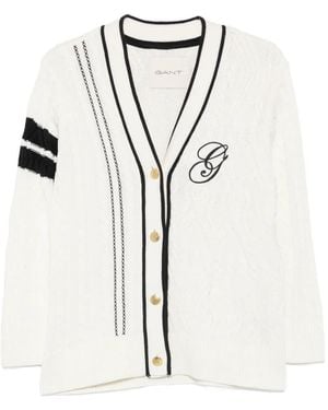 GANT Cable-Knit Embroidered Cardigan - White