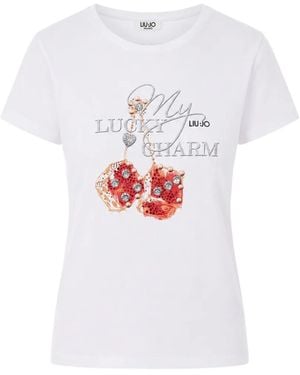 Liu Jo Graphic-Print Rhinestone-Embellished T-Shirt - White