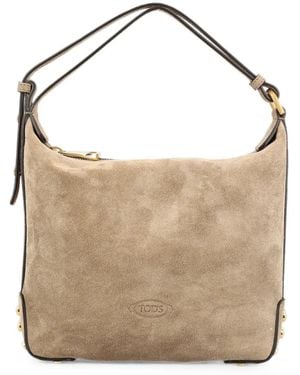 Tod's Mini Metal Dots Suede Tote Bag - White