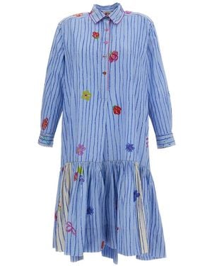 Péro Stripe And Floral-Print Silk Maxi Dress - Blue