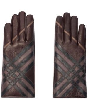 Burberry チェック レザーグローブ - ブラウン