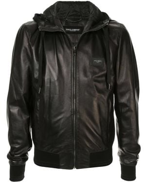 Dolce & Gabbana ドルチェ&ガッバーナ フーデッド レザージャケット - ブラック