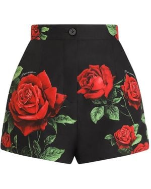 Dolce & Gabbana Pantalones Cortos De Popelina Con Rosa Estampada - Rojo