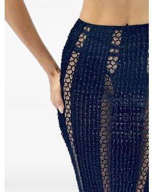 GOD SAVES QUEENS Pandora Sheer-Knit Midi Skirt - Blue