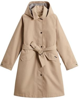 Woolrich Hooded Belted Water-Resistant Trench Coat - Natural