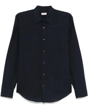 Fursac Linen Swallow-Collar Shirt - Blue