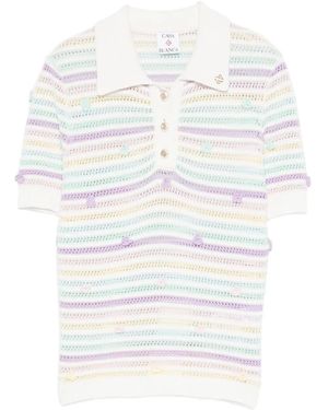 CASABLANCA Gehäkeltes Poloshirt mit Streifen - Weiß