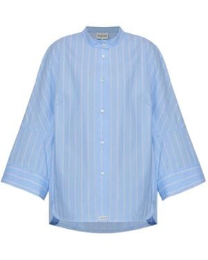 Munthe Neela Vertical-Stripe Band-Collar Shirt - Blue