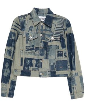Jean Paul Gaultier Newspaper-Print Denim Jacket - Blue