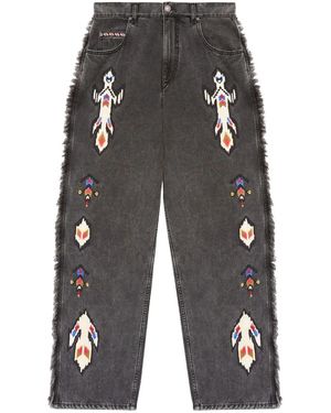 Isabel Marant Bestickte Maella Jeans mit Fransen - Grau