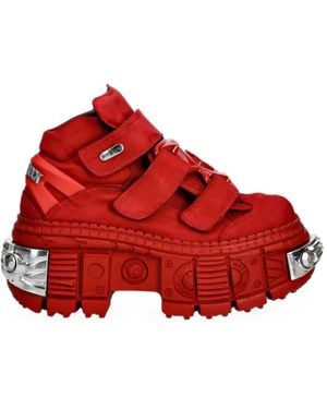 New Rock M-Wall285-C14 Touch-Strap Platform Boots - Red