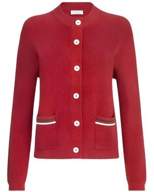 Brunello Cucinelli Ribbed-Knit Button-Up Cardigan - Red