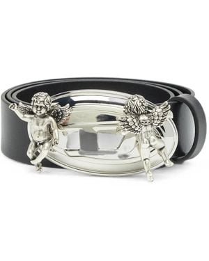DIESEL 3.5Cm Leather Belt With Cherub Oval D Buckle - Gray