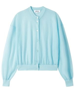 Enfold Button-Front Fine-Knit Cardigan - Blue