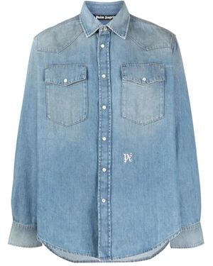 Palm Angels Monogram Cotton Shirt - Blue