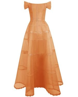 Gemy Maalouf Off-Shoulder Lace-Trim Dress - Orange