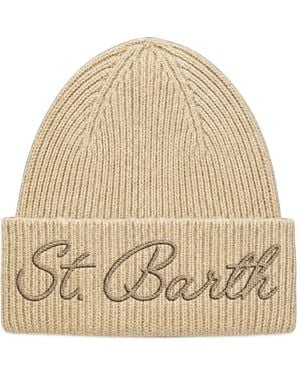 MC2 Saint Barth Logo-Embroidered Ribbed-Knit Beanie Hat - Natural