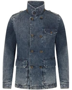 Moorer Washed Button Denim Jacket - Blue