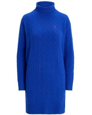 Polo Ralph Lauren Cable-Knit Roll-Neck Mini Dress - Blue