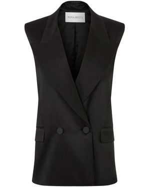 Nina Ricci Double-Breasted Satin Blazer - Black