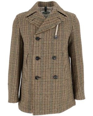 Camplin Houndstooth-Pattern Island Pea Coat - Natural
