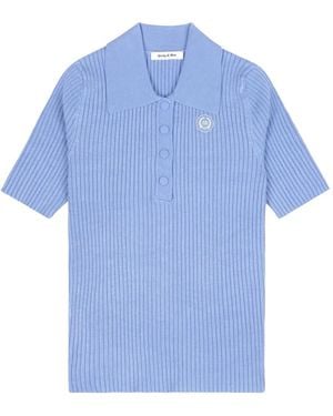 Sporty & Rich Logo Patch Polo Top - Blue