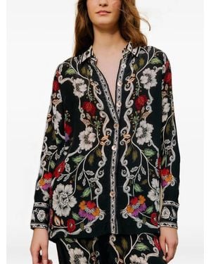 FARM Rio Rococo Flowers Collared Buttoned Shirt - White