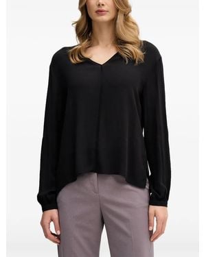 Sisley Long-Sleeve V-Neck T-Blouse - Black