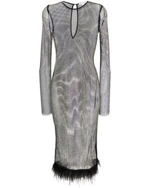 Patrizia Pepe Rhinestone-Embellished Sheer Midi Dress - Grey