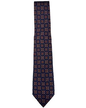 Kiton Geometric-Pattern Silk Tie - Blue