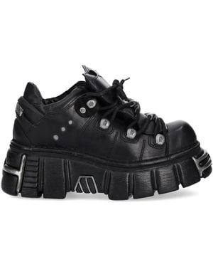 New Rock M-120N-C26 Lace-Up Platform Trainers - Black