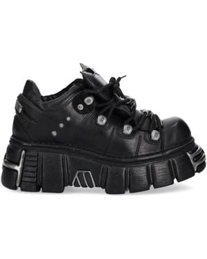 New Rock M-120N-C26 Lace-Up Platform Trainers - Black