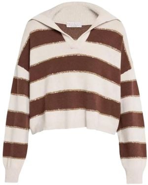 Brunello Cucinelli Sequin-Embellished Striped Sweater - White