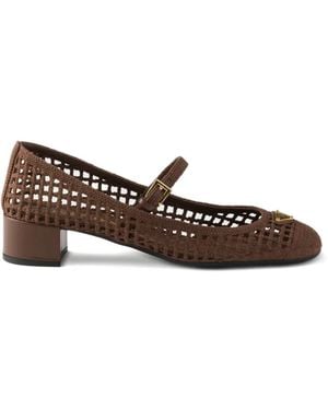 Prada Metal-Buckle Crochet-Effect Pumps - Brown