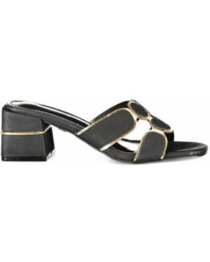 Laura Biagiotti Geometric-Detail Block-Heel Sandals - Black