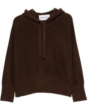 EMERSON RENALDI Ribbed-Knit Drawstring Hoodie - Brown