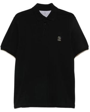 Brunello Cucinelli Logo-Embroidered Short-Sleeve Cotton Polo Shirt - Black