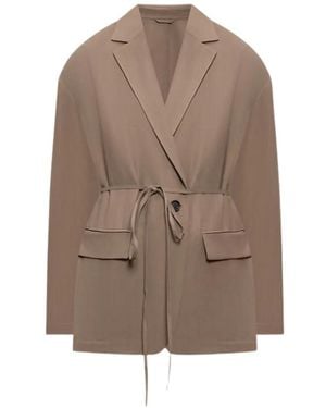 Brunello Cucinelli Belted-Waist Notched-Lapel Jacket - Brown