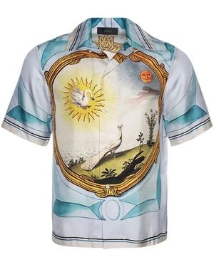 Amiri Landscape Frame Camp-collar Printed Silk-twill Shirt - Blue