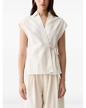 Benetton Striped Wrap-Style Blouse - White