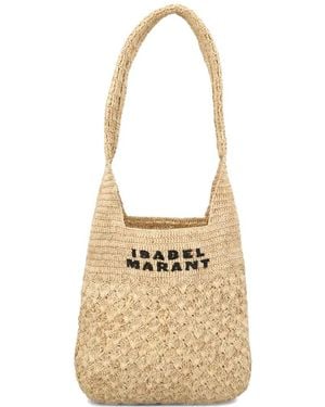 Isabel Marant Small Logo-Embroidered Woven Tote Bag - White