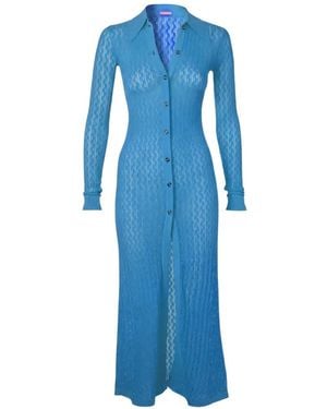 Dodo Bar Or Tory Pointelle-Knit Button-Down Maxi Dress - Blue
