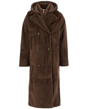Moorer Hooded Double-Breasted Coat - Brown
