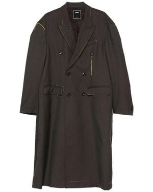 SEWMOD Contrast-Stitch Double-Breasted Coat - Black