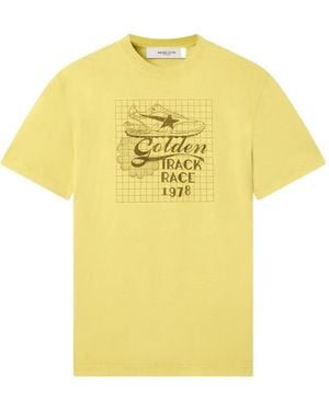 Golden Goose Journey Garment-Dyed T-Shirt Regular Gauze Cotton Jersey With Print - Yellow
