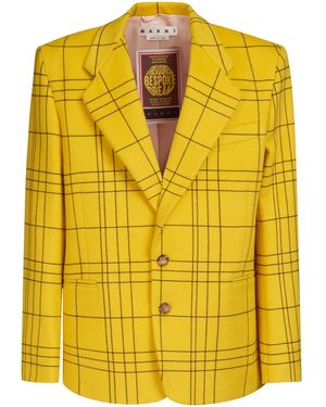 Marni Checked Single-Breasted Wool Blazer - Yellow
