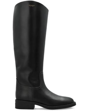 COACH Zip Leather Boots - Black
