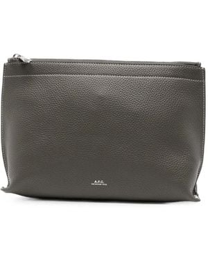 A.P.C. Neige Clou Leather Clutch Bag - Grey