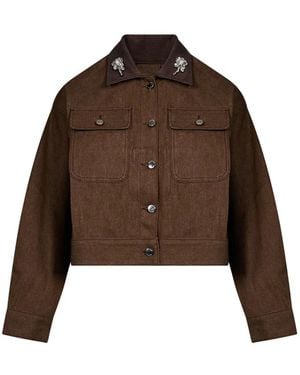Simone Rocha Embellished-Collar Denim Jacket - Brown