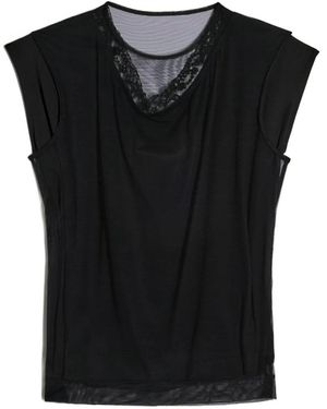 Simone Rocha Layered Liquid Cap Sleeve Lace Trim Cotton T-Shirt - Black